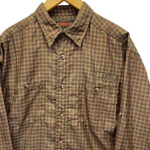 Flyshacker Mens Large‎ Plaid Button Down Shirt Roll Tab Sleeve Wicking Fishing